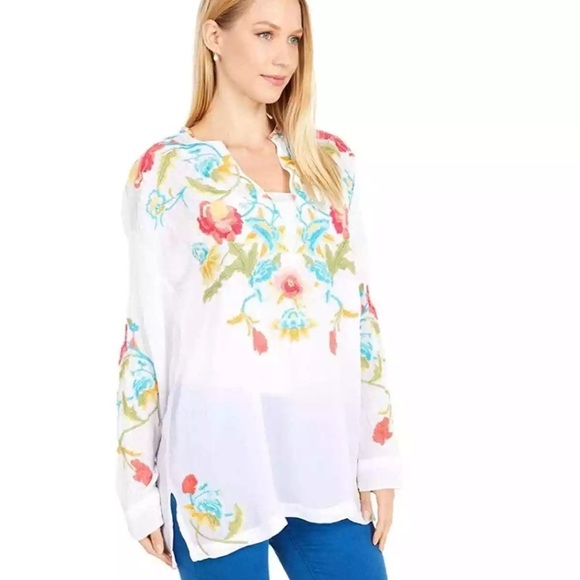 Johnny Was Vagabound Blouse Floral Embroidered Tunic  Blouse Boho - Picture 3 of 13